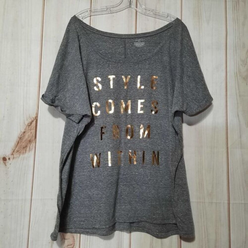 Lane Bryant Gray Gold Foil Graphic Tee Style Comes From Within Size 22/24